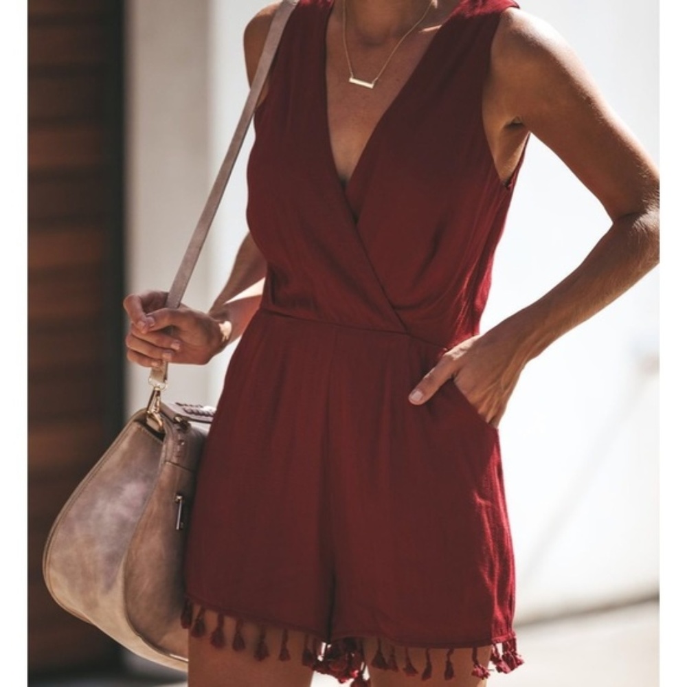 Vici Wine Red Tassel Romper